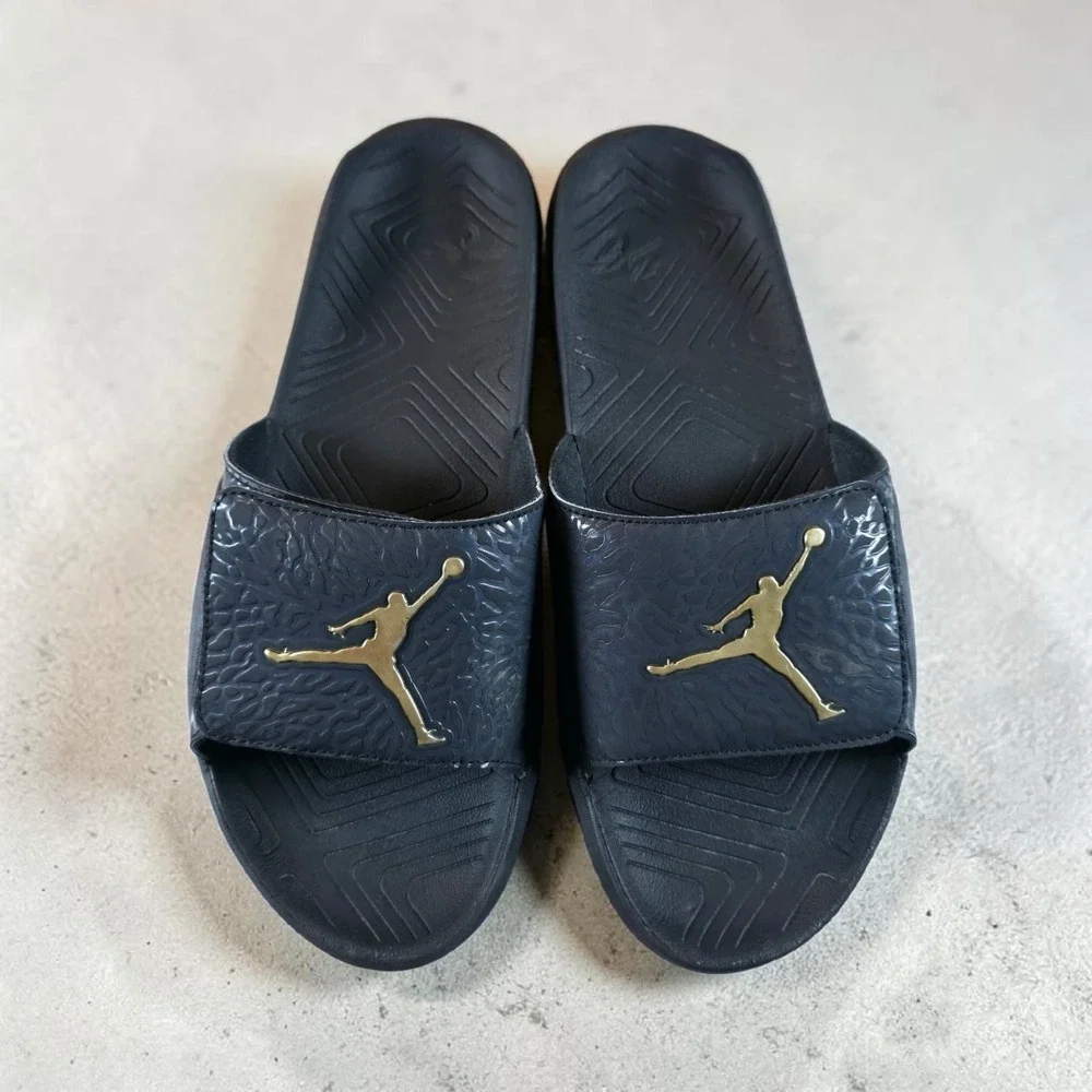 Nike Jordan Hydro Slides US 12 Wolf Gray Gold Black BQ6290-007 Adjustable *Clean